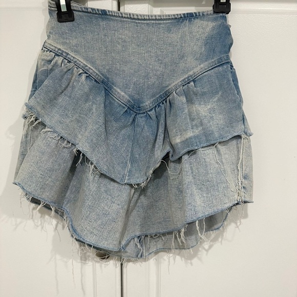 NEW MOTHER Denim The Ruffle Mini Raw Edge Skirt Threading the Needle I S… - Picture 6 of 10